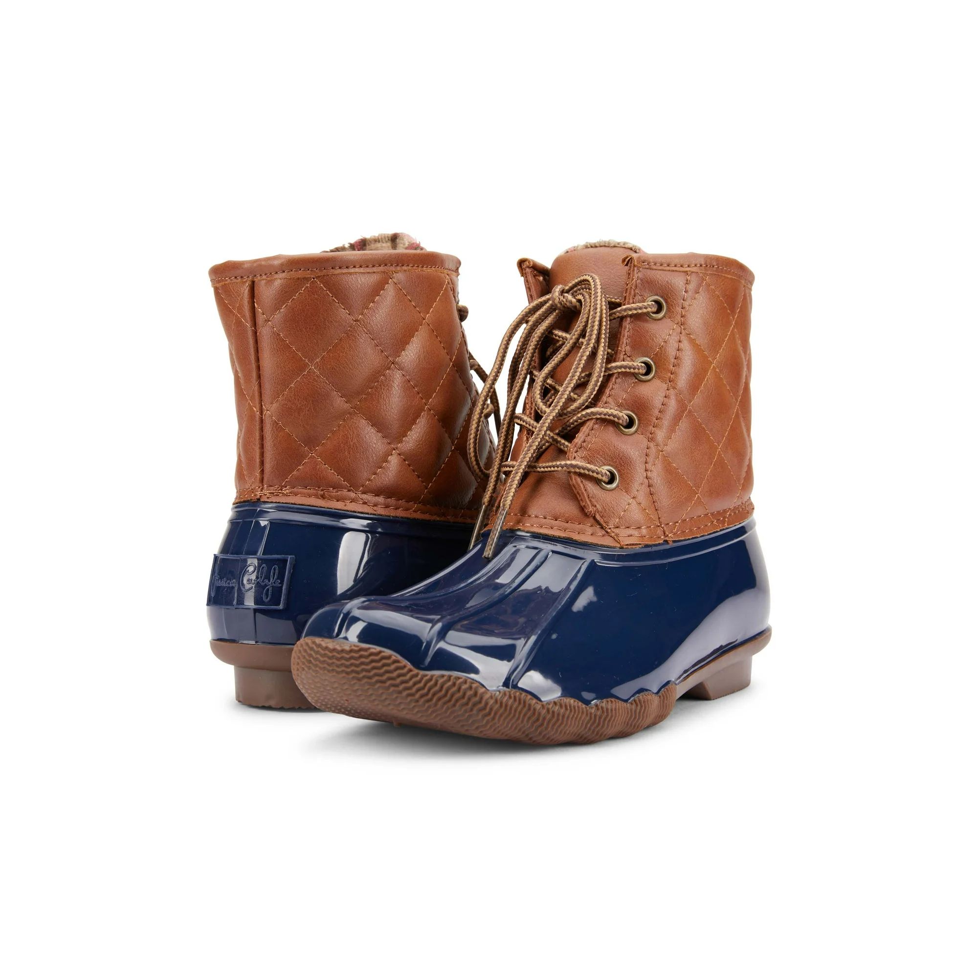 Fashion Brands Group - Women Duck Boots Lace up Two Tone Combat Style Calf Rain Boots - Walmart.c... | Walmart (US)