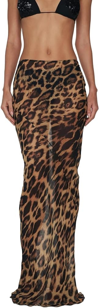 Women's Sheer Mesh Long Maxi Skirts High Waisted Summer Swimsuit Cover Up See-Through Beach Flowy... | Amazon (US)