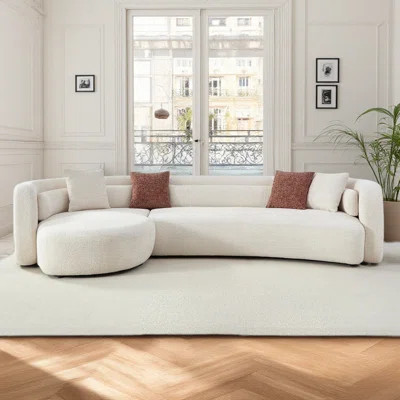 132" Curved Upholstered Boucle Sectional Sofa – Oversized L-shaped Couch | Wayfair North America