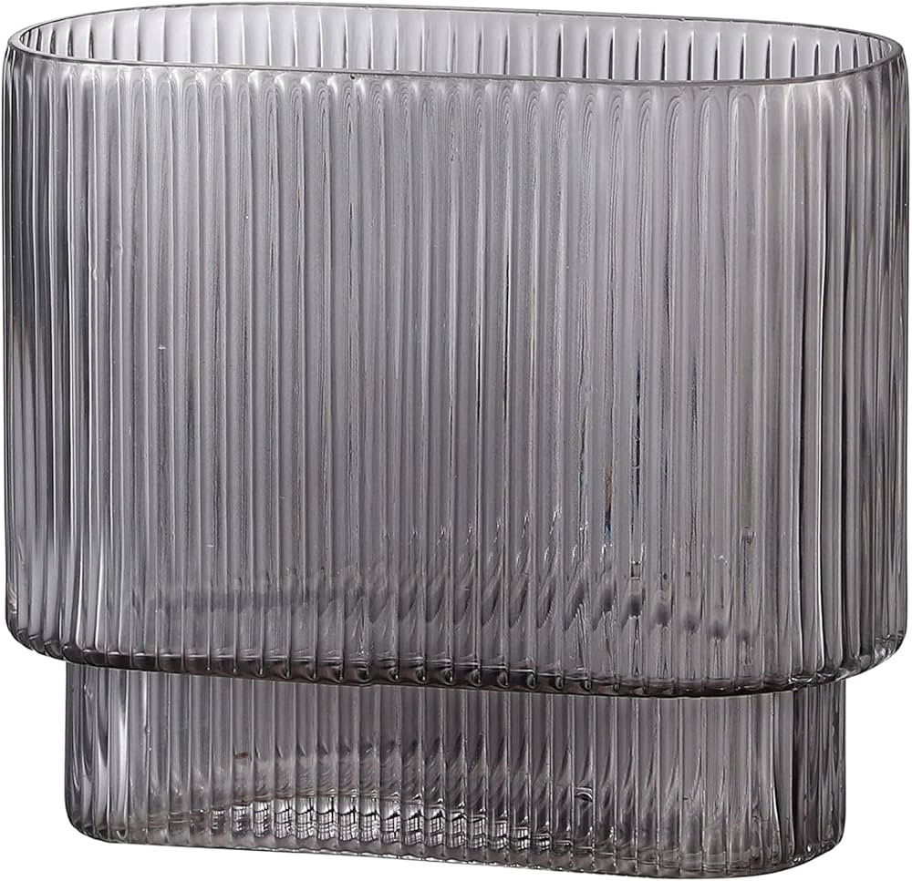 YANWE Ribbed Vase, Black Glass Vase, Flower Vase for Centerpieces, Modern Vase, Fluted Glass Vase... | Amazon (US)