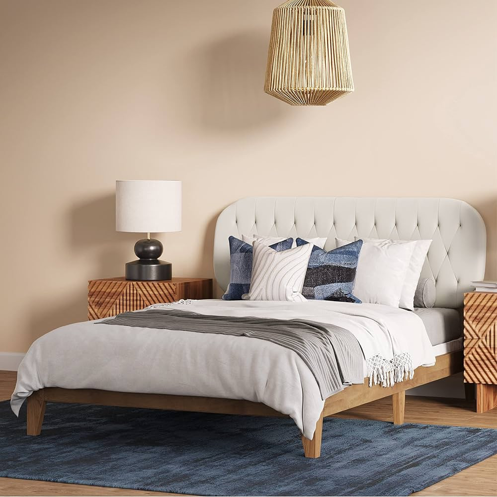 DG Casa Lily Solid Wood Queen Tufted Polyester Padded Headboard Walnut-Finished Base | Wooden Sla... | Amazon (US)