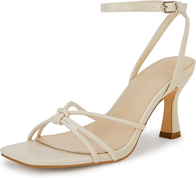 LAICIGO Women's Square Open Toe Heeled Sandals Stiletto Kitten Heel Ankle Buckle Strap Slingback ... | Amazon (US)