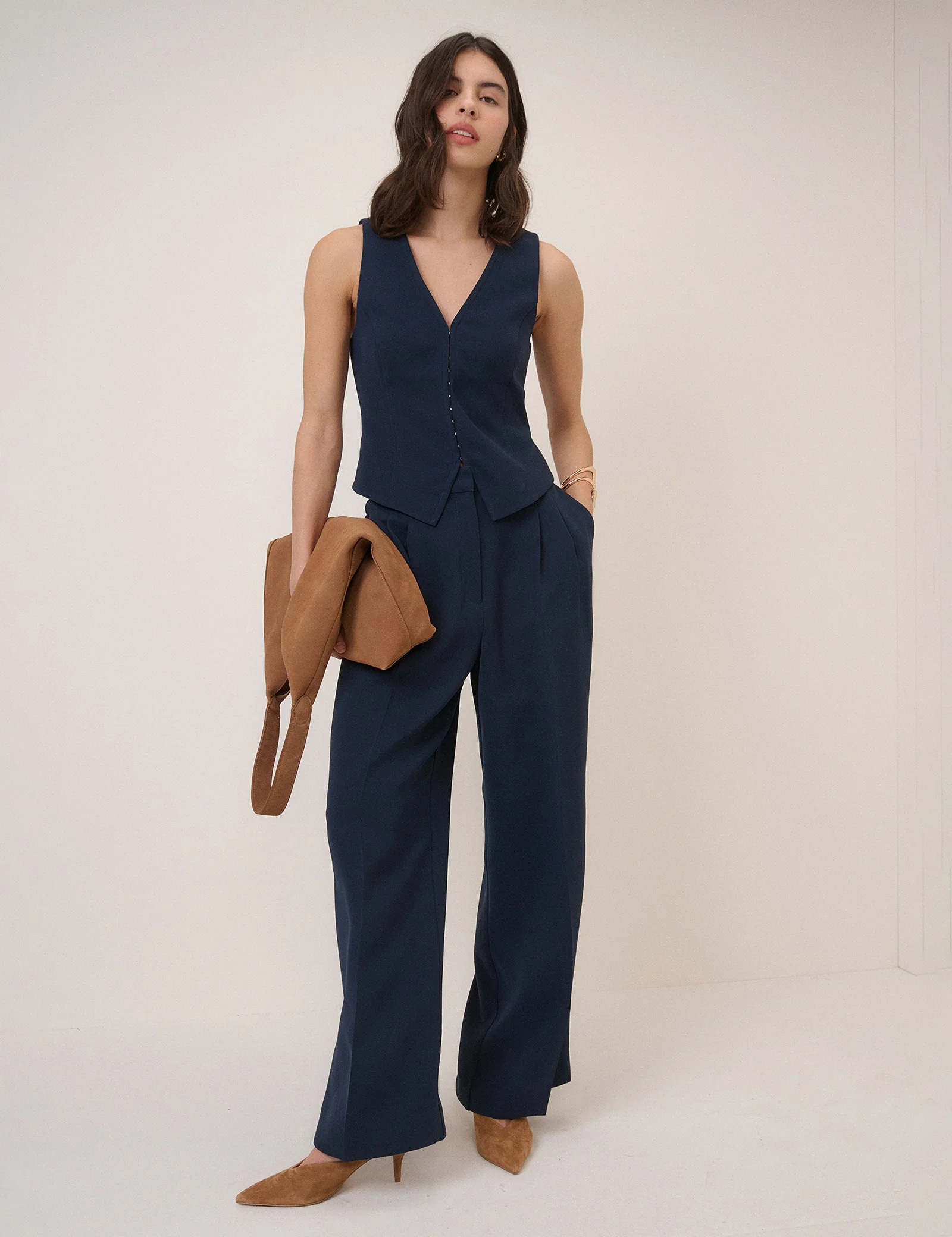 Navy Wide Leg Jax Crepe Trousers | Nobody's Child