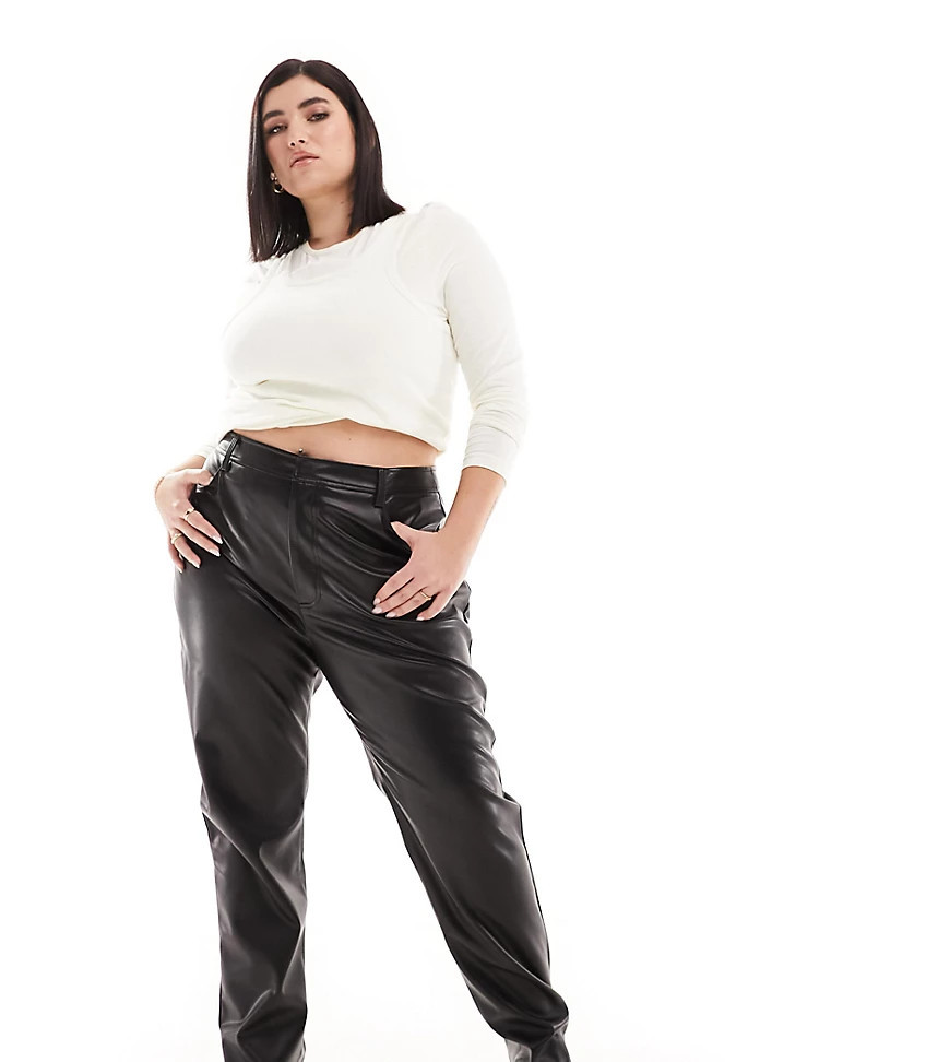 ASOS DESIGN Curve faux leather straight leg pants in black | ASOS (Global)