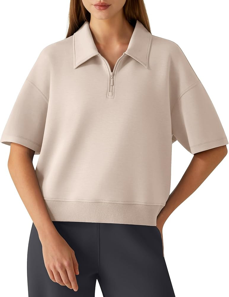G4Free Smoofit Modal Soft Polo Shirts for Women Zip Up Short Sleeve Tops Loose Fit for Casual Bus... | Amazon (US)