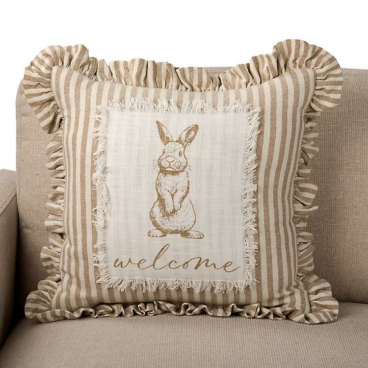 New! Striped Welcome Bunny Ruffle Pillow | Kirklands