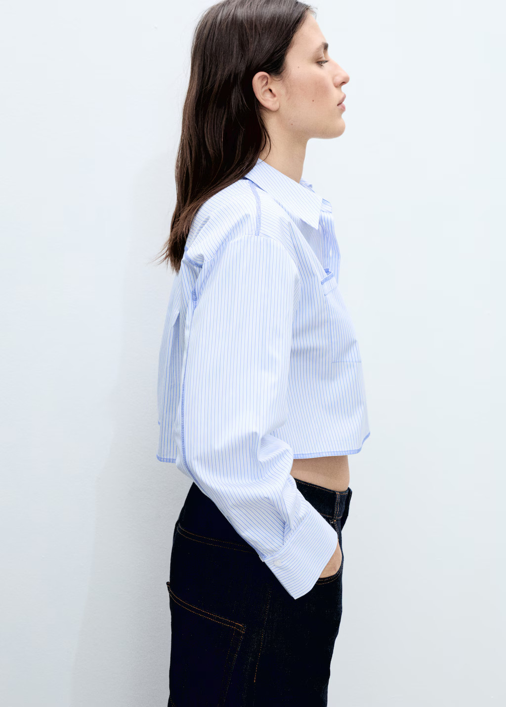 Striped cropped shirt with stitching detail - Women | MANGO USA | Mango (US/MX/AU)