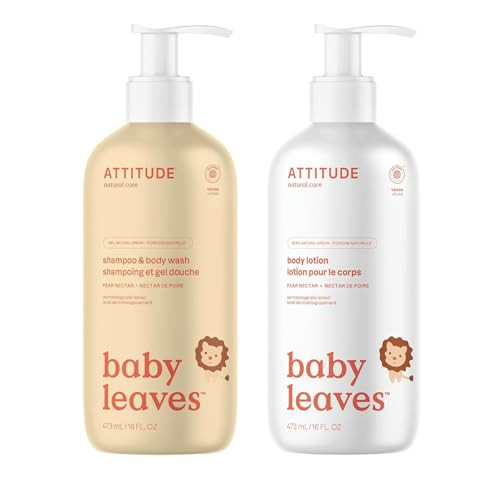 Bundle of ATTITUDE 2-in-1 Shampoo and Body Wash for Baby and Body Lotion for Baby, EWG Verified, Dermatologically Tested, Plant- and Mineral-Based Ingredients,Vegan, Pear Nectar, 16 Fl Oz | Amazon (US)