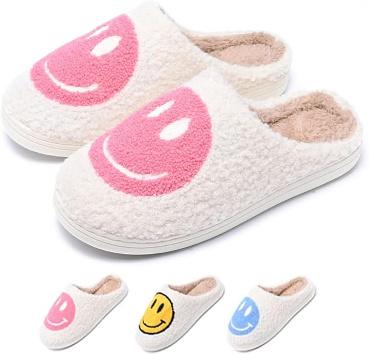 Yijancun Smiley Face Slippers for Men Women Retro Cozy Comfy Plush Warm Slip-on Slippers Winter S... | Amazon (US)