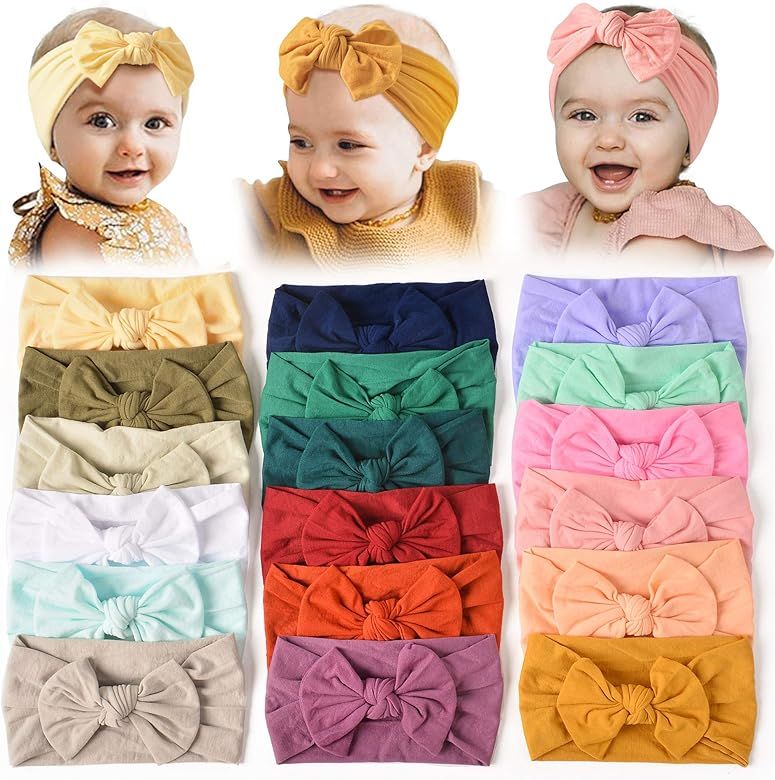 18PCS Baby Nylon Headbands Hairbands Hair Bow Elastics for Baby Girls Newborn Infant Toddlers Kid... | Amazon (US)