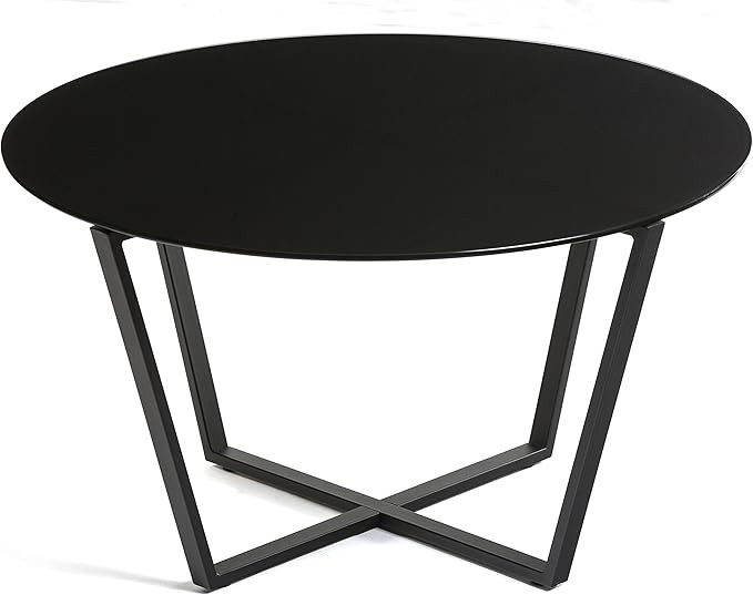 Mango Steam Round Metro Glass Coffee Table/Side Table/for Living Room & Dining Room - Black Top/B... | Amazon (US)