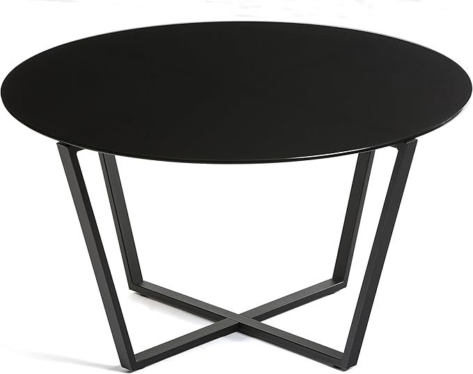 Mango Steam Round Metro Glass Coffee Table/Side Table/for Living Room & Dining Room - Black Top/B... | Amazon (US)
