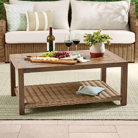 Better Homes & Gardens Bellamy Outdoor 1pc Patio Coffee Table, Tan Wicker | Walmart (US)