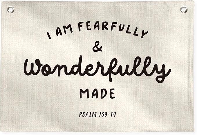 Kids Room Decor - Bible Verse Wall Hanging, 'I am Fearfully and Wonderfully Made' Linen Banner, C... | Amazon (US)
