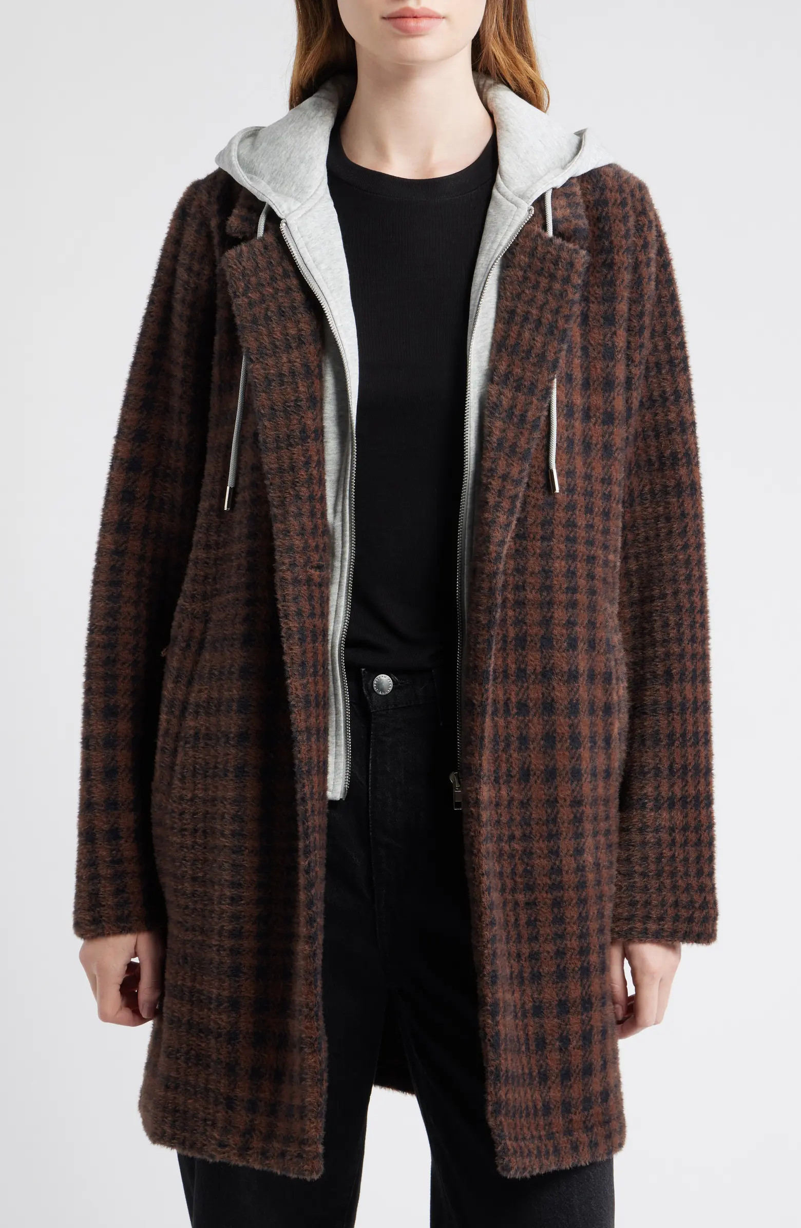Plaid Coat with Bib Hoodie | Nordstrom