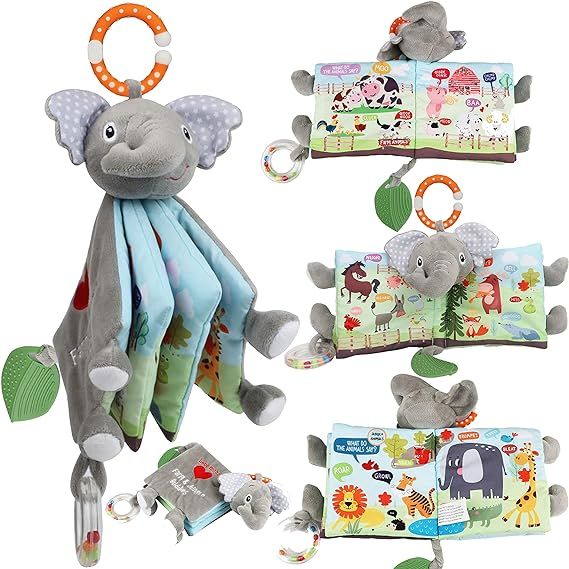 Soft Baby Cloth Book,Crinkle Elephant Fabric Infant Books Teething Teether Toys Education Bunny T... | Amazon (US)