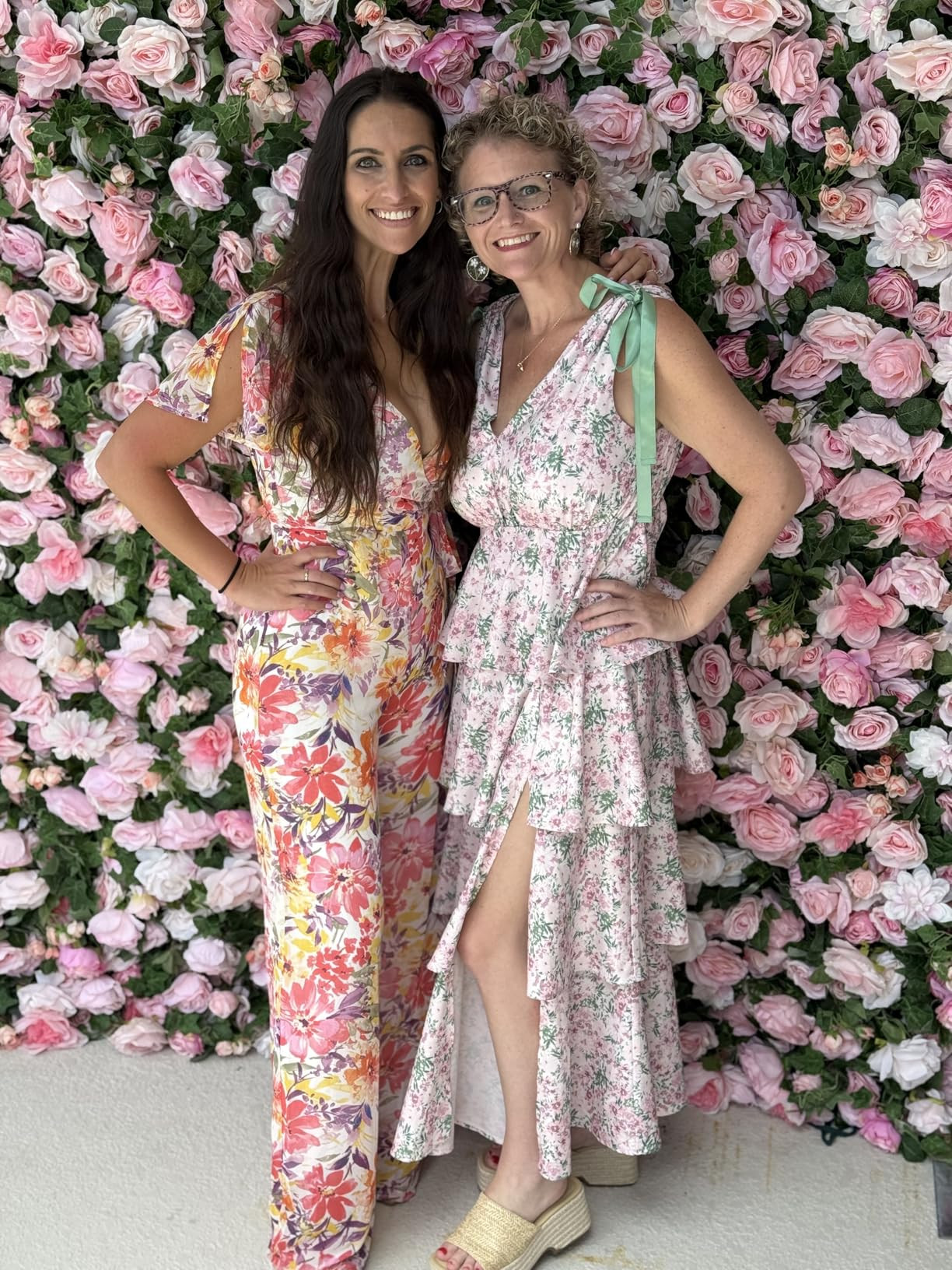 Wenrine Womens Summer Floral Maxi Dress Tie Strap Sleeveless V Neck High Slit Boho Ruffle Tiered ... | Amazon (US)