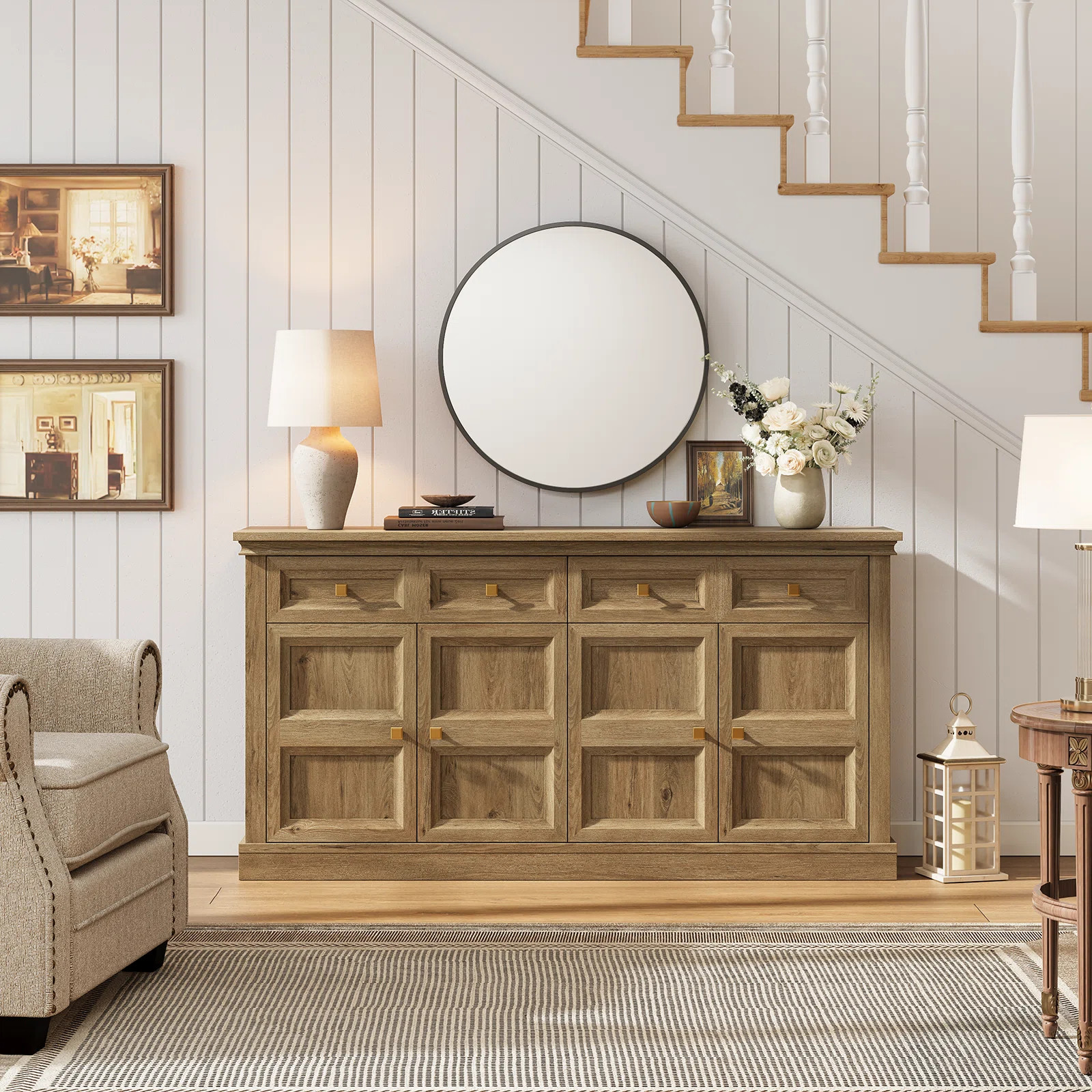 63-Inch Curved Sideboard Classic-Style Storage Cabinet With Adjustable Shelves Ideal For Kitchens... | Wayfair North America