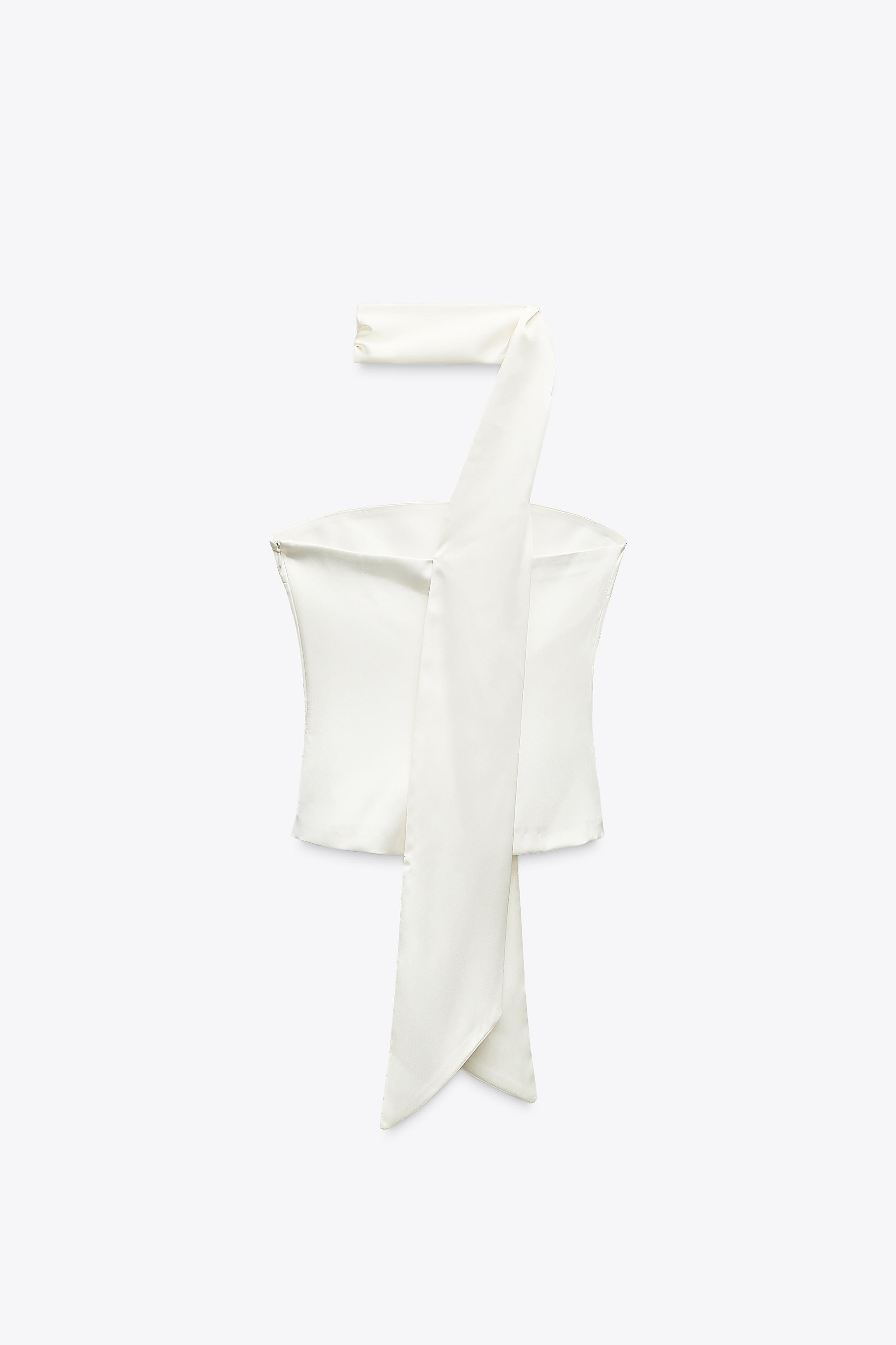 Strapless straight-neck top. Matching fabric scarf detail. Side hidden in-seam zip closure. | Zara US