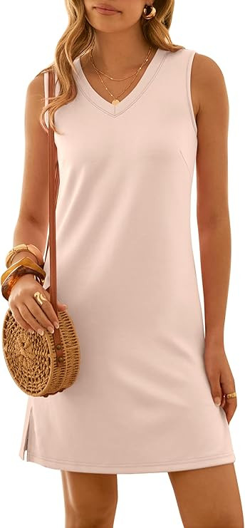 ANRABESS Womens Summer Casual Beach Mini Dress 2026 Sleeveless V Neck Loose Split Wrinkle-Free Tr... | Amazon (US)