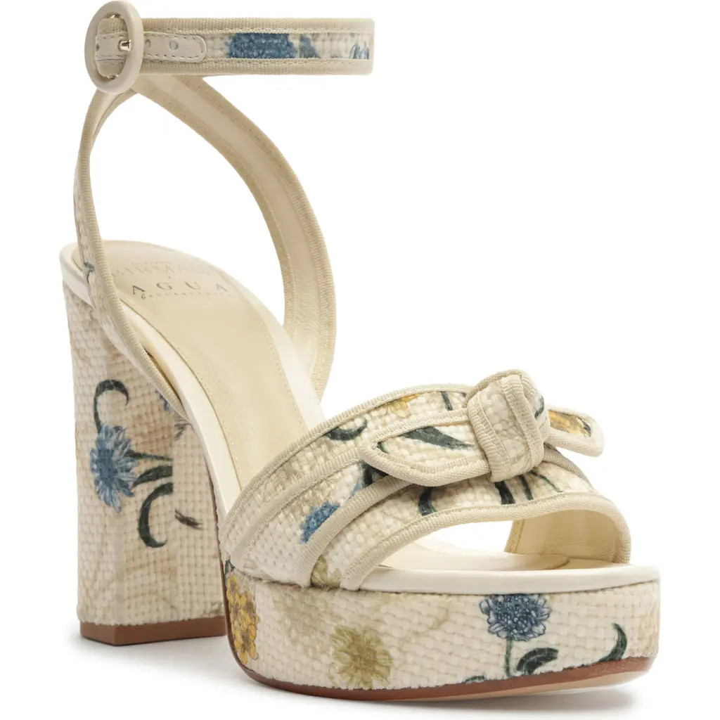 Alexandre Birman x AGUA Floral Bow Platform Sandal in Laguna Off/Off at Nordstrom, Size 7 | Nordstrom