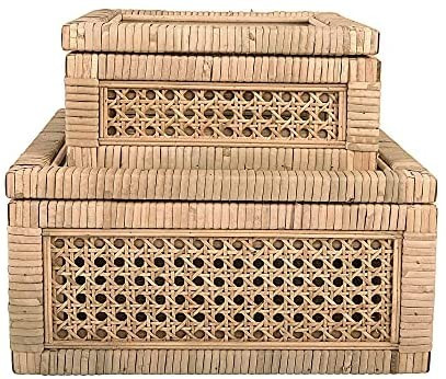 Amazon.com: Creative Co-Op Cane and Rattan Glass Lid, Set of 2 Display Boxes, Natural : Home & Ki... | Amazon (US)