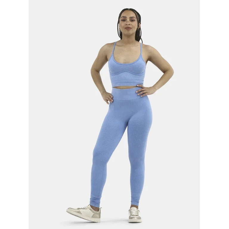 No Boundaries Active Corset Seamless Sports Bra and Leggings Set, 2-Piece, Women's | Walmart (US)