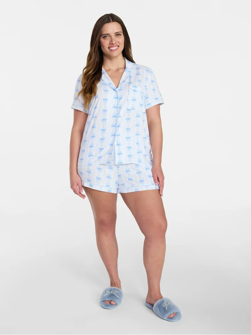 Joyspun Women’s Dreamy Soft Collection Bridal Knit Top and Shorts Pajama Set, 2-Piece, Sizes XS... | Walmart (US)