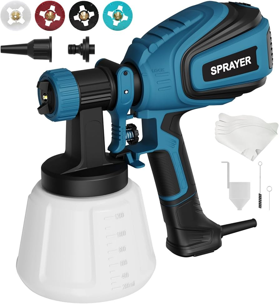 Paint Sprayer, 700W HVLP Spray Gun with Cleaning & Blowing Joints, 4 Nozzles and 3 Patterns, Easy... | Amazon (US)
