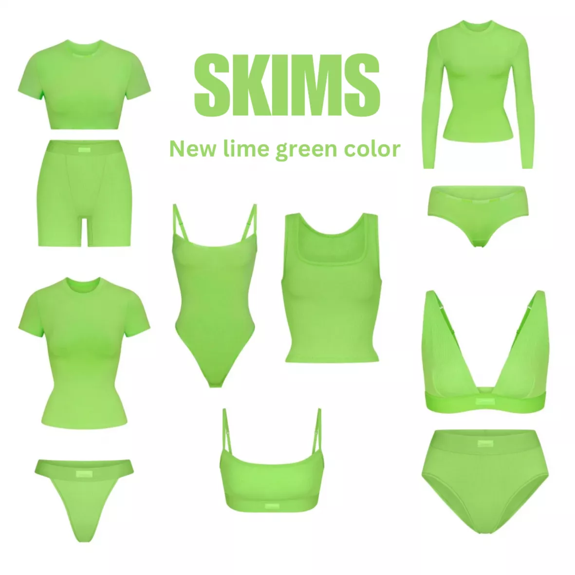 Track Cotton Rib Scoop Bralette - Neon Green - XS at Skims