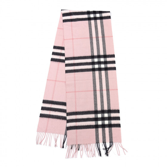 BURBERRY Cashmere Giant Icon Check Fringe Scarf Ash Rose | Fashionphile