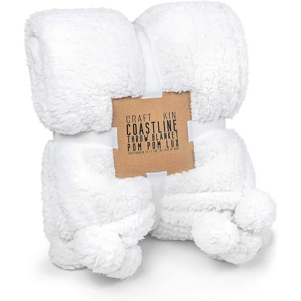 Craft & Kin Premium Pom Pom Throw Blanket - White Throw Blanket, Plush Blanket, Soft Throw Blanke... | Walmart (US)