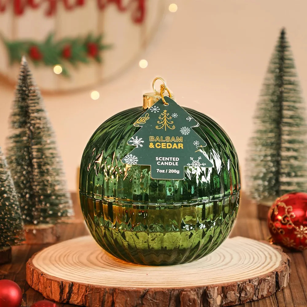 Christmas Ornament Ball Candle, Balsam & Cedar Scented Candle, Green Glass Ball Decor, Xmas Gift,... | Amazon (US)