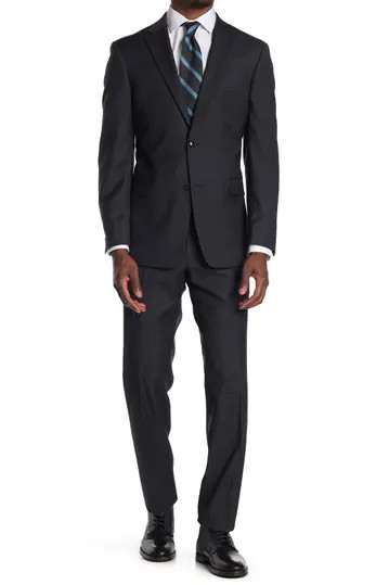Charcoal Mini Grid Wool Blend Two Button Notch Lapel Slim Fit Suit | Nordstrom Rack