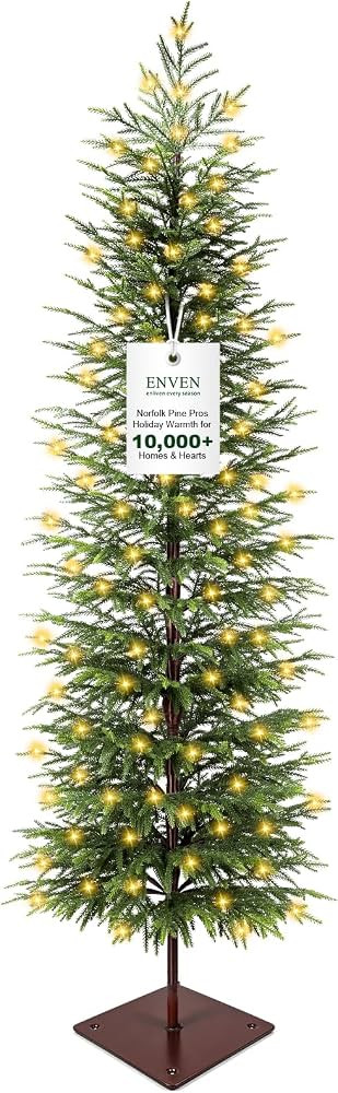 6FT Norfolk Pine Pencil Christmas Tree, Pre-Lit 170 LED Lights with 8 Modes, Real-Touch PE Materi... | Amazon (US)