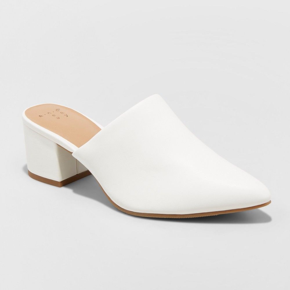 Women's Bianca Wide Width Pointed Heeled Mules - A New Day White 9.5W, Size: 9.5Wide | Target