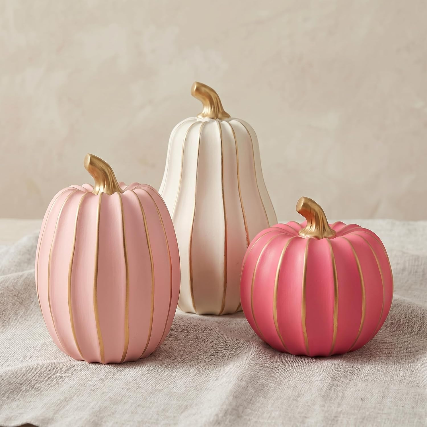 White Pink and Gold Pumpkin Decor, 3Pcs Resin Pumpkin Figurines Fall Decor | Amazon (US)
