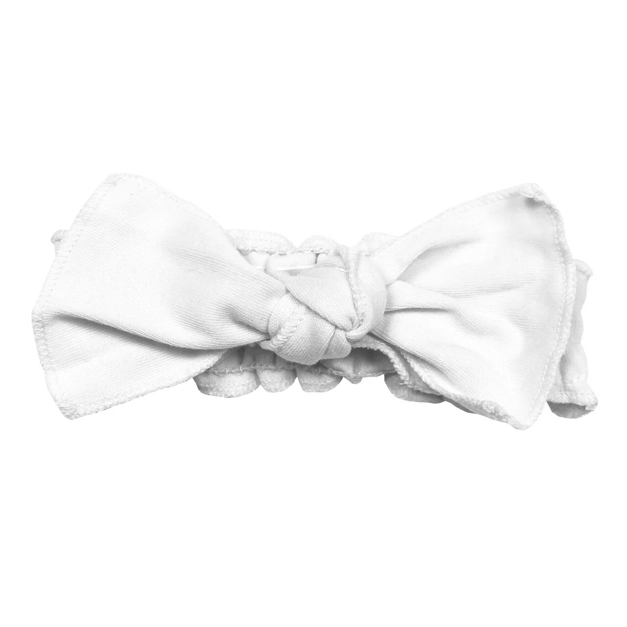 Organic Smocked Tie Headband in White | L'ovedbaby