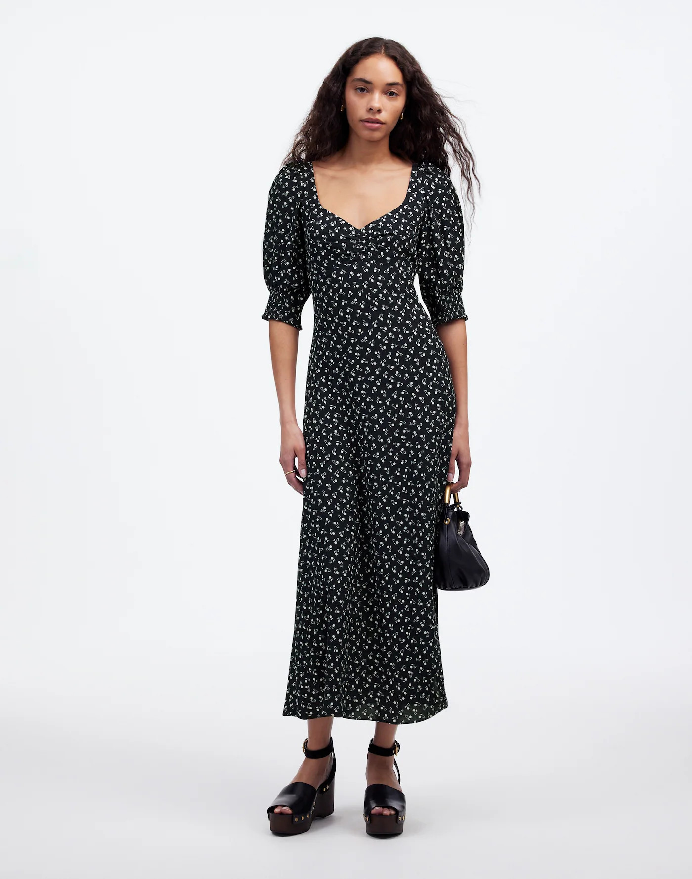 Ruched Scoopneck Side Slit Midi Dress in Floral | Madewell