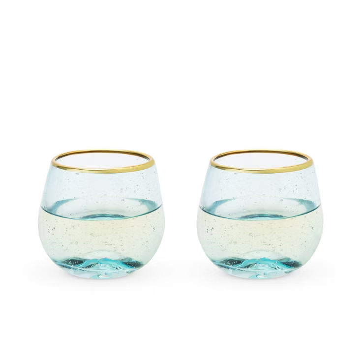 Twine Aqua Bubble Gold Rim Stemless Wine Glasses, Tinted Glass, Set of 2, 12 oz Capacity | Target