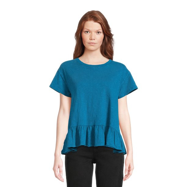 Women's Time and Tru Short Sleeve Washed Peplum Top | Walmart (US)