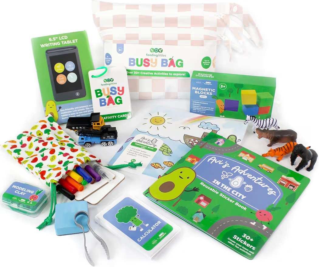 Feeding Littles Busy Bag by BapronBaby (Pink Checkerboard) - Toddler Travel Activity Kit, Restaur... | Amazon (US)