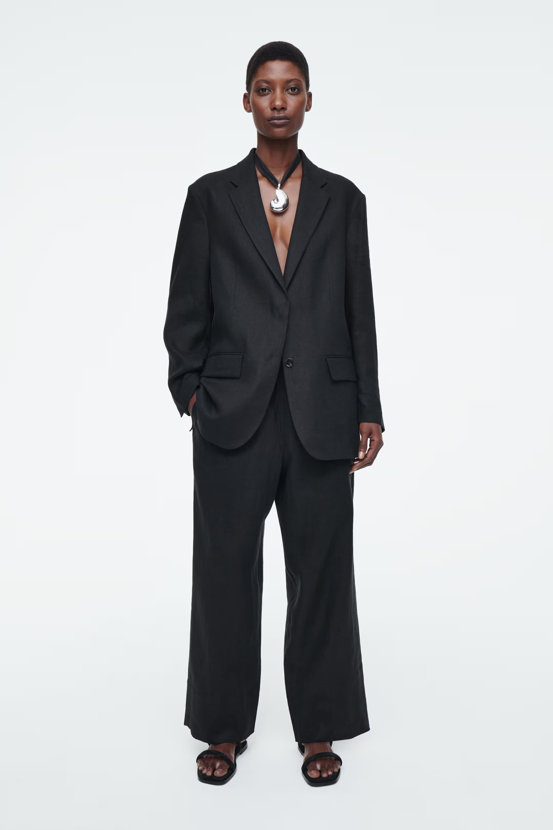 DRAWSTRING LINEN TROUSERS - Regular waist - Ankle length - BLACK - Ladies | H&M GB | H&M (UK, MY, IN, SG, PH, TW, HK)