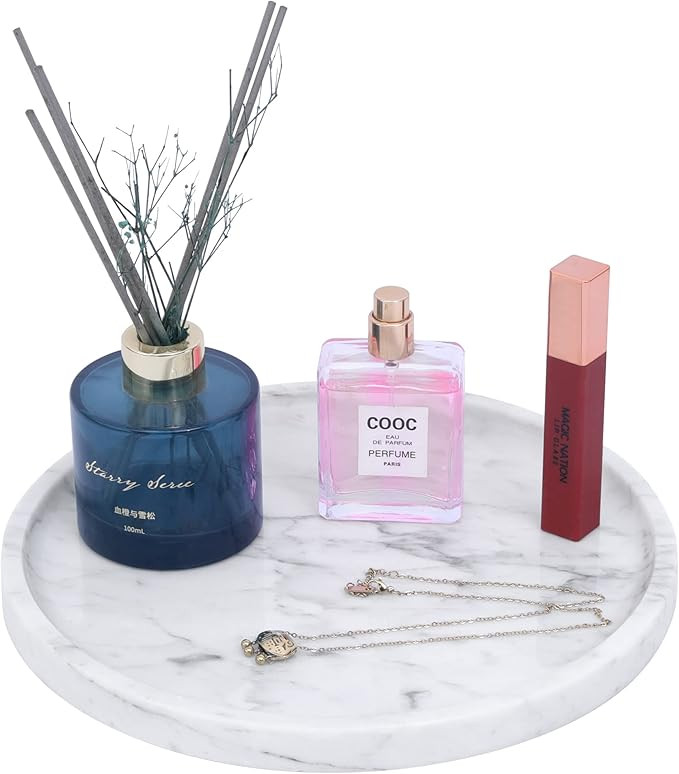 10 inch Round Tray, Marble Bathroom Vanity Tray, Storage Tray, Serving Tray Countertop Organizer,... | Amazon (US)