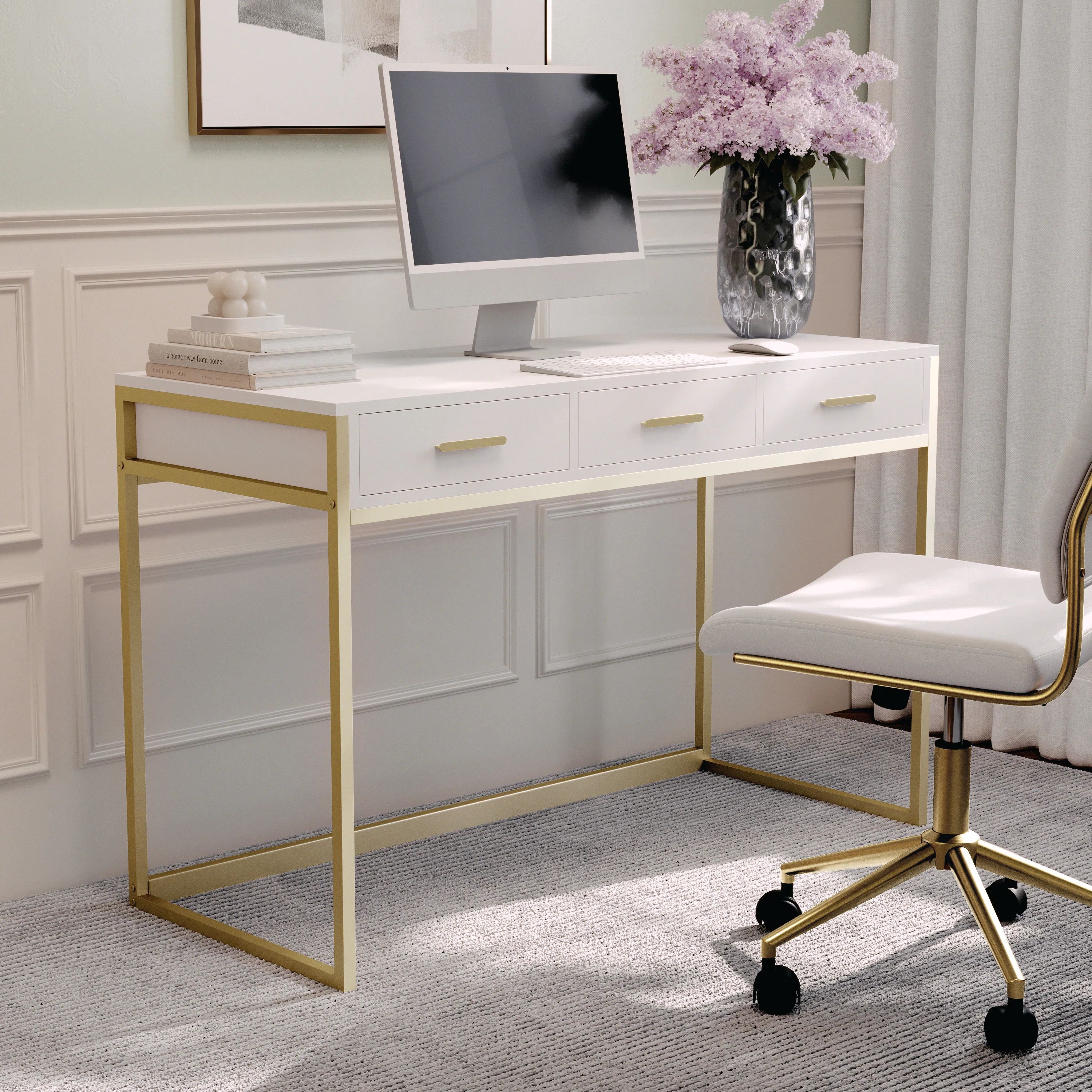 Martha Stewart Huddleston Martha Stewart 3 Drawer Home Office Desk with Metal Frame and Hardware ... | Wayfair North America