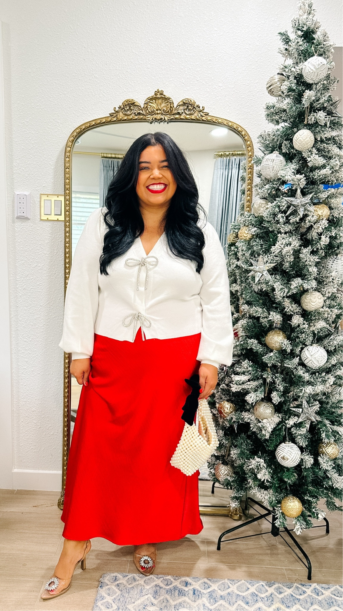 My classic holiday outfit is so gorgeous and festive! I have this satin skirt from Target in leopard print as well and I love it! 

Im wearing an XL in the skirt. My top I’m wearing in an XL and was unable to link it but I have linked alternatives as well as some rhinestone bows you can find on Amazon to DIY your own version.

My heels are from Target and I feel they are true to size and wide width friendly! 

Smiles and pearls, holiday outfit, holiday dress, winter wedding guest, satin skirt, gifts for her, gifts for her under $50

#LTKMidsize #LTKHoliday #LTKPlusSize