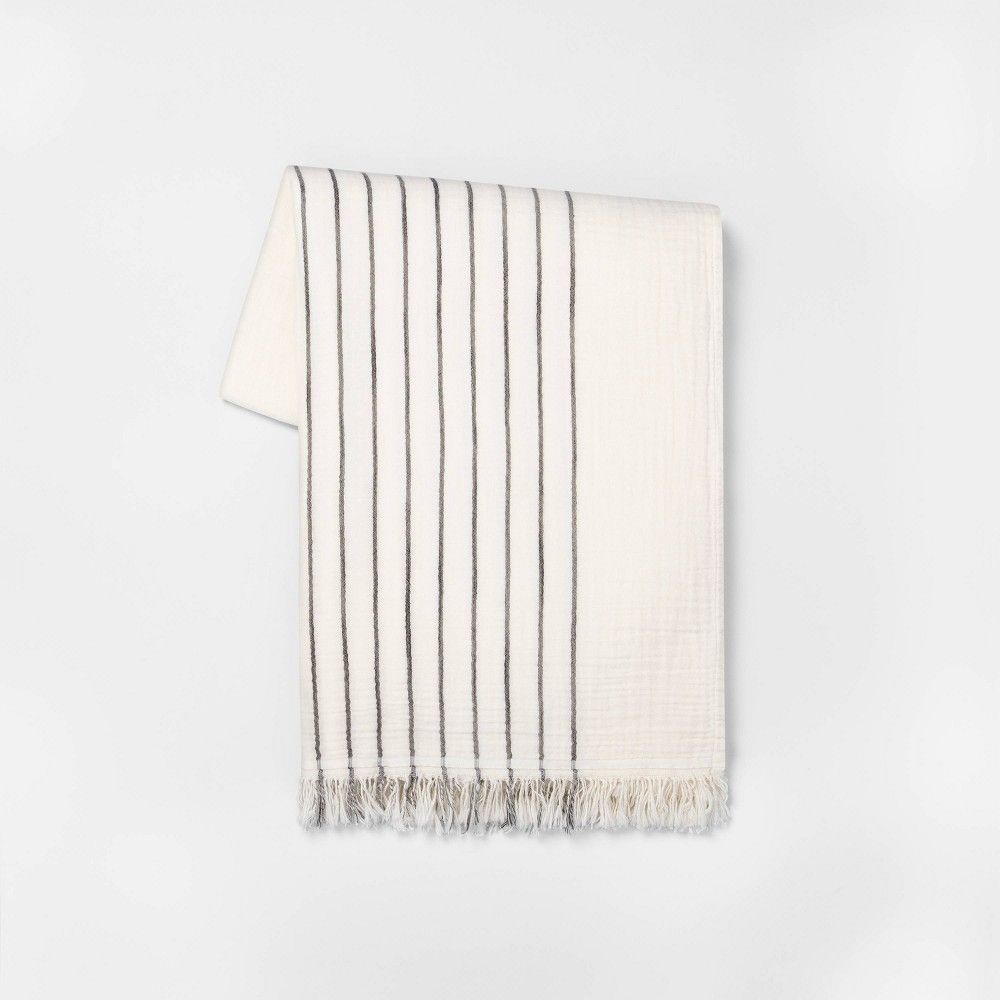 Striped Throw Blanket Railroad Gray/Sour Cream - Hearth & Hand with Magnolia | Target