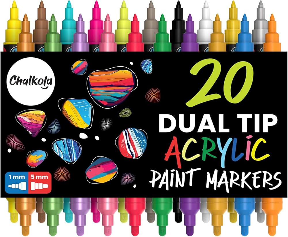 Chalkola 20 Acrylic Paint Pens Dual Tip - Acrylic Markers for Rock Painting, Canvas, Wood, Cerami... | Amazon (US)
