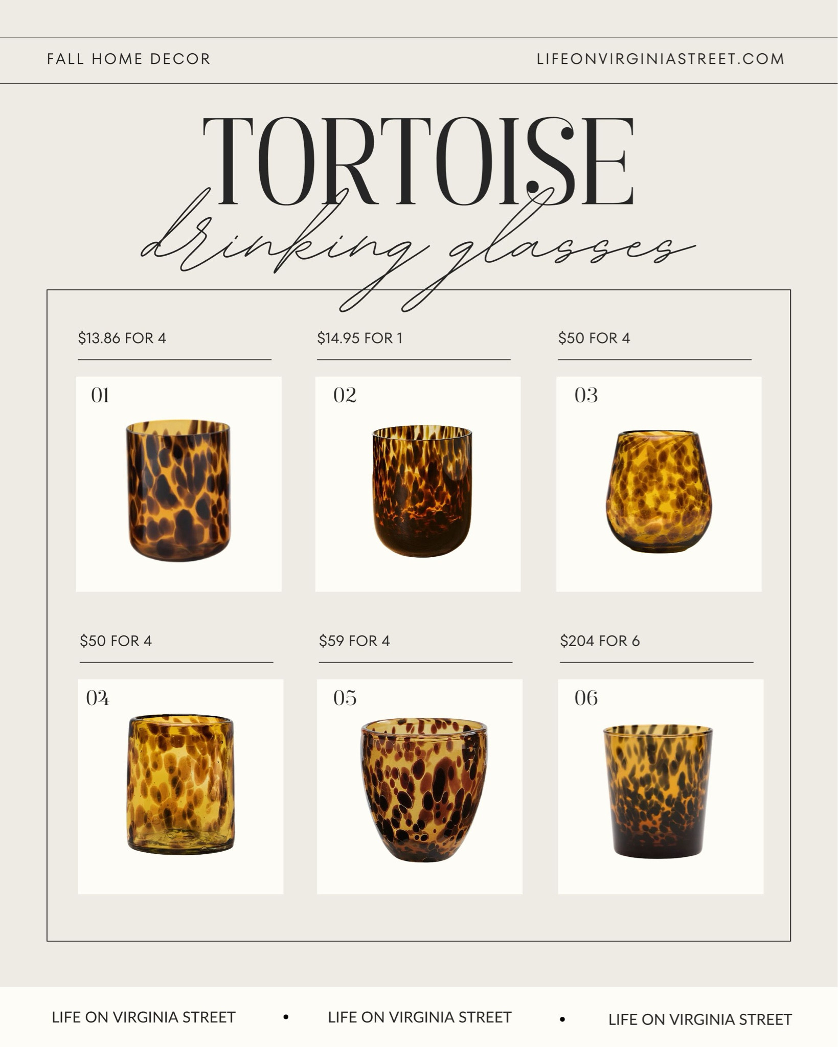 I have the Walmart version of these tortoise drinking glasses and they are 🔥 But if you prefer a thicker glass or different shape, I’m sharing a few other options! Perfect for fall entertaining!
.
#ltkhome #ltkfindsunder50 #ltkseasonal #ltksalelaert #ltkfindsunder100 #ltkparties #ltkover40 #ltkstyletip

#LTKSeasonal #LTKFindsUnder50 #LTKHome