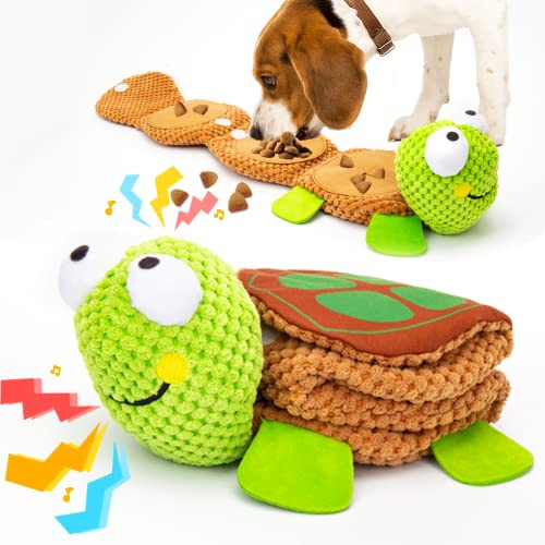 lilfrd Dog Puzzle Toys - Enrichment Treat Dispensing Squeaky Crinkle Snuffle Smart Dog Toy, Dog Toys for Boredom and Stimulating, Durable Plush Toys for Large Medium Small Dog Puppy - Turtle | Amazon (US)